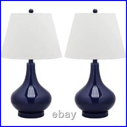 Safavieh Amy Gourd Glass Table Lamp 24H With White Shade Navy Blue (Set Of 2)