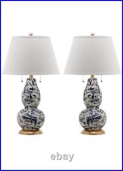 Safavieh Color Swirls GLASS TABLE LAMP Set of 2 Navy & White