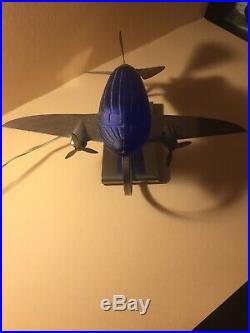 Sarsaparilla Cobalt Blue Art Deco Design Airplane Desk Lamp, Handblown Glass