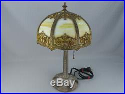 Scarce Miller Intermediate or Miniature Bent Panel Slag Glass Table Lamp ca 1915