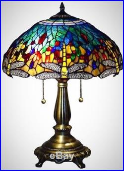 Serena Ditalia Tiffany Blue Dragonfly 23 In. Bronze Table Lamp Art Decor Light
