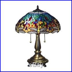 Serena Ditalia Tiffany Blue Dragonfly 23 In. Bronze Table Lamp Art Decor Light