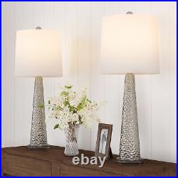 Set Of 2 Contemporary Hammered Glass Table Lamps In Metallic Silver With Led