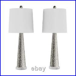 Set Of 2 Contemporary Hammered Glass Table Lamps In Metallic Silver With Led