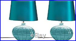 Set Of 2 Gallant Teal Ceramic Table Lamp & Silken Shade Decor New10016025
