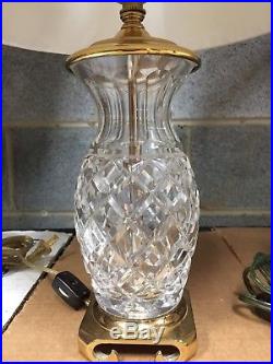 Set Of 2 Waterford Crystal Polished Brass Table Lamps With Silk Shades