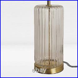 Set of 2 Classic Bronze Rib Glass Table Lamp Bedside Light Ivory Textured Shades