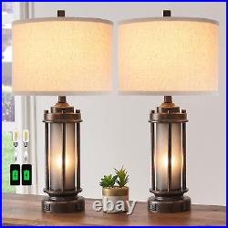 Set of 2 Farmhouse Lamps for Living Room, Rustic Vintage Bedroom Nightstand Tabl
