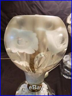 Set of 3 St Clair Table & Hall Lamps White Trumpet Flowers Paperweight Art Glass