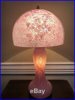 Signed La Rochere French Art Glass Pink & White Cased Glass Lamp