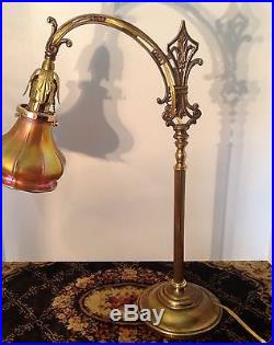Signed Steuben Art glass shade lamp Tiffany art Glass Quezal arts Crafts era