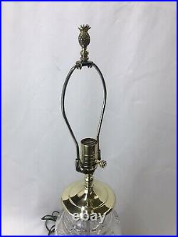 Signed Waterford Table Lamp Cut Crystal & Polished Brass 28, Pineapple Finial
