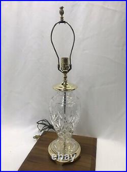 Signed Waterford Table Lamp Cut Crystal & Polished Brass 28, Pineapple Finial