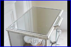 Silver Antique Mirrored Glass Bedside Living Lamp Side Table Cabinet Storage