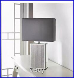 Silver Glitter Sparkle Mirrored Glass Table Lamp With Grey/silv Rectangle Shade