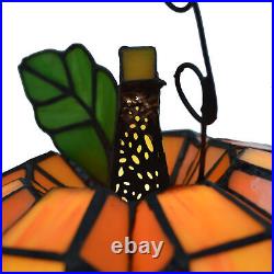 Small Stained Glass Table Lamp Tiffany Style Lighting Bedside Pumkin Lantern
