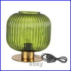 Small Table Lamp Elegant Glass Bedside Lamp with Ribbed Glass Shade Green