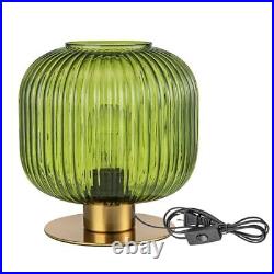 Small Table Lamp Elegant Glass Bedside Lamp with Ribbed Glass Shade Green