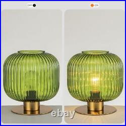 Small Table Lamp Elegant Glass Bedside Lamp with Ribbed Glass Shade Green