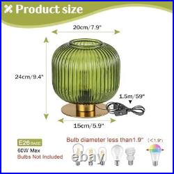 Small Table Lamp Elegant Glass Bedside Lamp with Ribbed Glass Shade Green