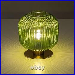 Small Table Lamp Elegant Glass Bedside Lamp with Ribbed Glass Shade Green