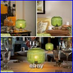 Small Table Lamp Elegant Glass Bedside Lamp with Ribbed Glass Shade Green