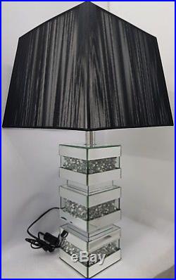 Sparkly Table Lamp Silver Mirrored Diamond Crush Choice of Black or White Shade