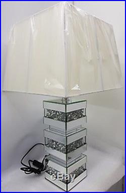 Sparkly Table Lamp Silver Mirrored Diamond Crush Choice of Black or White Shade
