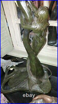 Spectacular Mermaid Holding Stained Glass Nautilus Lamp 28