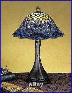 Stain Glass Table Accent Lamp 18 Inch H Tiffany Peacock Feather Meyda