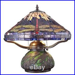 Stained Glass Elegance Dragonfly Bronze Table Lamp With Mosaic Base 14