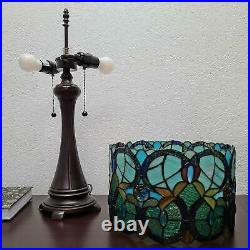 Stained Glass Floral Table Lamp Accent Reading 2-Light 21in Tall Tiffany Style