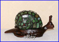 Stained Glass Handcrafted Snail Night Light Table Desk Lamp. Metal Base