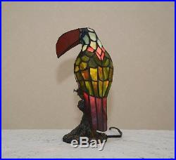 Stained Glass Handcrafted Toucan Tropical Bird Night Light Table Desk Lamp