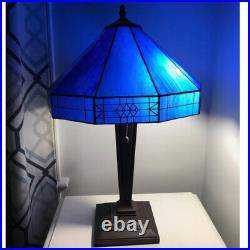 Stained Glass Lamp Tiffany Style 2-Light Royal Blue Table Lamp 14x21in
