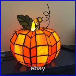 Stained Glass Pumkin Table Lamp Small Tiffany Style Orange Desk Bedside Light