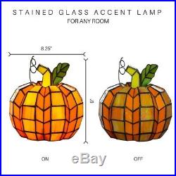 Stained Glass Pumpkin Table Lamp Halloween Thanksgiving 9 Tall Night Light