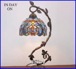 Stained Glass Reading Lamp Table Light Blue Purple Desk Baroque Tiffany Style