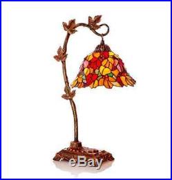 Stained Glass Red Floral Leaf 23 Desk Table Lamp with Bowl Shade River of Goods