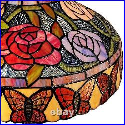 Stained Glass Roses Tiffany Style Table Lamp 24in Tall Vintage Lamp Handmade
