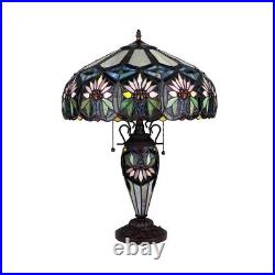 Stained Glass Table Desk Lamp Tiffany Style Double Lit Floral Design Shade