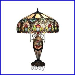 Stained Glass Table Desk Lamp Tiffany Style Double Lit Floral Design Shade