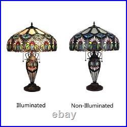 Stained Glass Table Desk Lamp Tiffany Style Double Lit Floral Design Shade