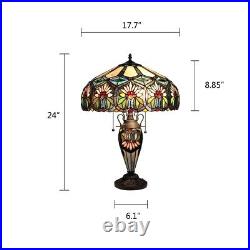 Stained Glass Table Desk Lamp Tiffany Style Double Lit Floral Design Shade