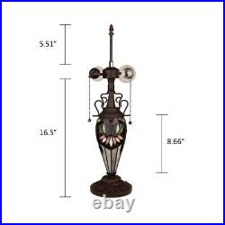 Stained Glass Table Desk Lamp Tiffany Style Double Lit Floral Design Shade