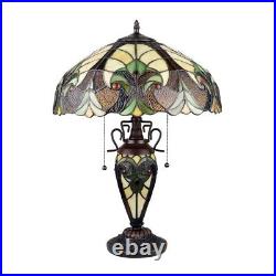 Stained Glass Table Desk Lamp Tiffany Style Double Lit Victorian Design Shade