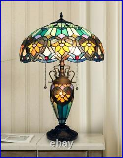 Stained Glass Table Desk Lamp Tiffany Style Double Lit Victorian Design Shade