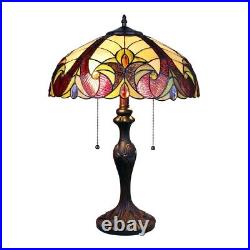 Stained Glass Table Desk Lamp Victorian Drk. Bronze Base 2 Bulb 16 W x 24 T