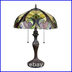 Stained Glass Table Desk Lamp Victorian Drk. Bronze Base 2 Bulb 16 W x 24 T