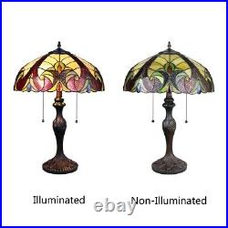 Stained Glass Table Desk Lamp Victorian Drk. Bronze Base 2 Bulb 16 W x 24 T